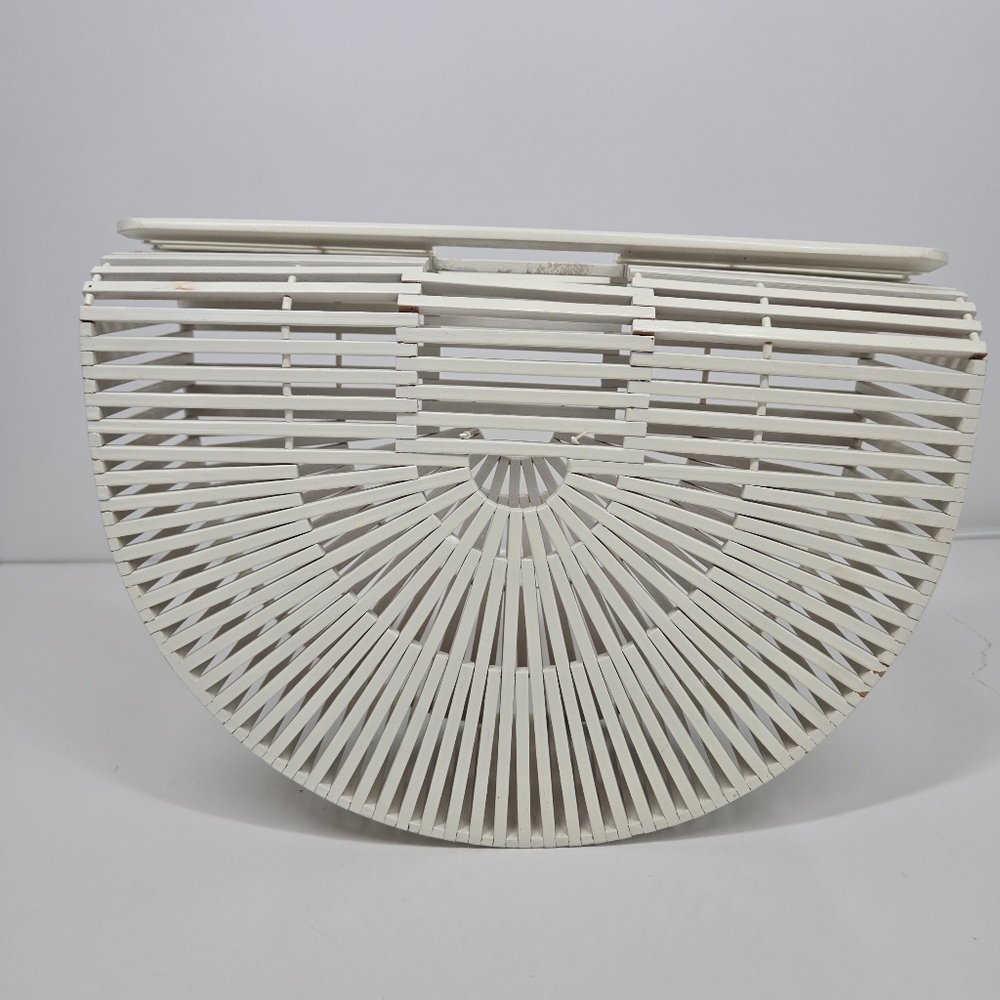 Vintage Bamboo Ark Handbag Retro White Half Moon Structured Beach Minimalist - Picture 16 of 16